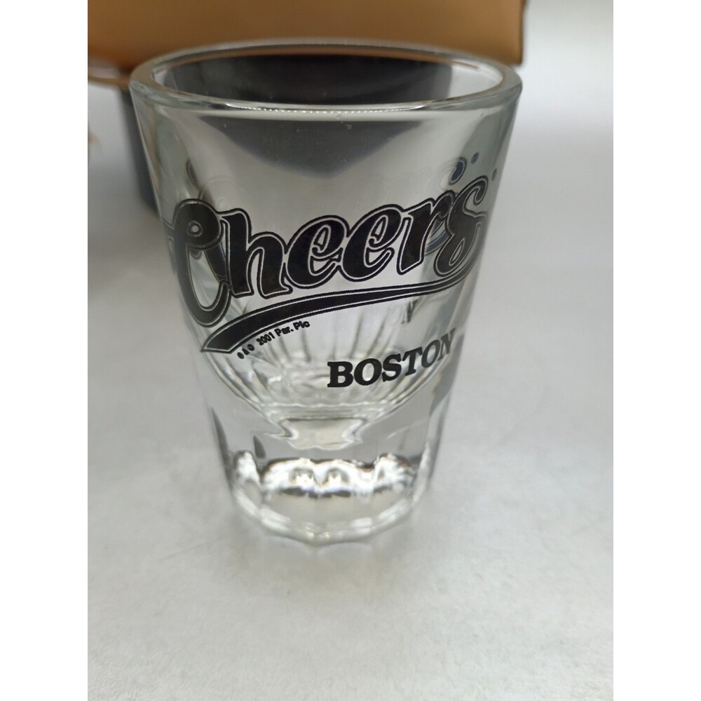 CHEERS Boston 3" Shot Glass Heavy Glass Scalloped Base 2001 Man Cave Bar Ware